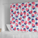 Strawberry Pattern Blue Lines Background Shower Curtain Fulfilled In US