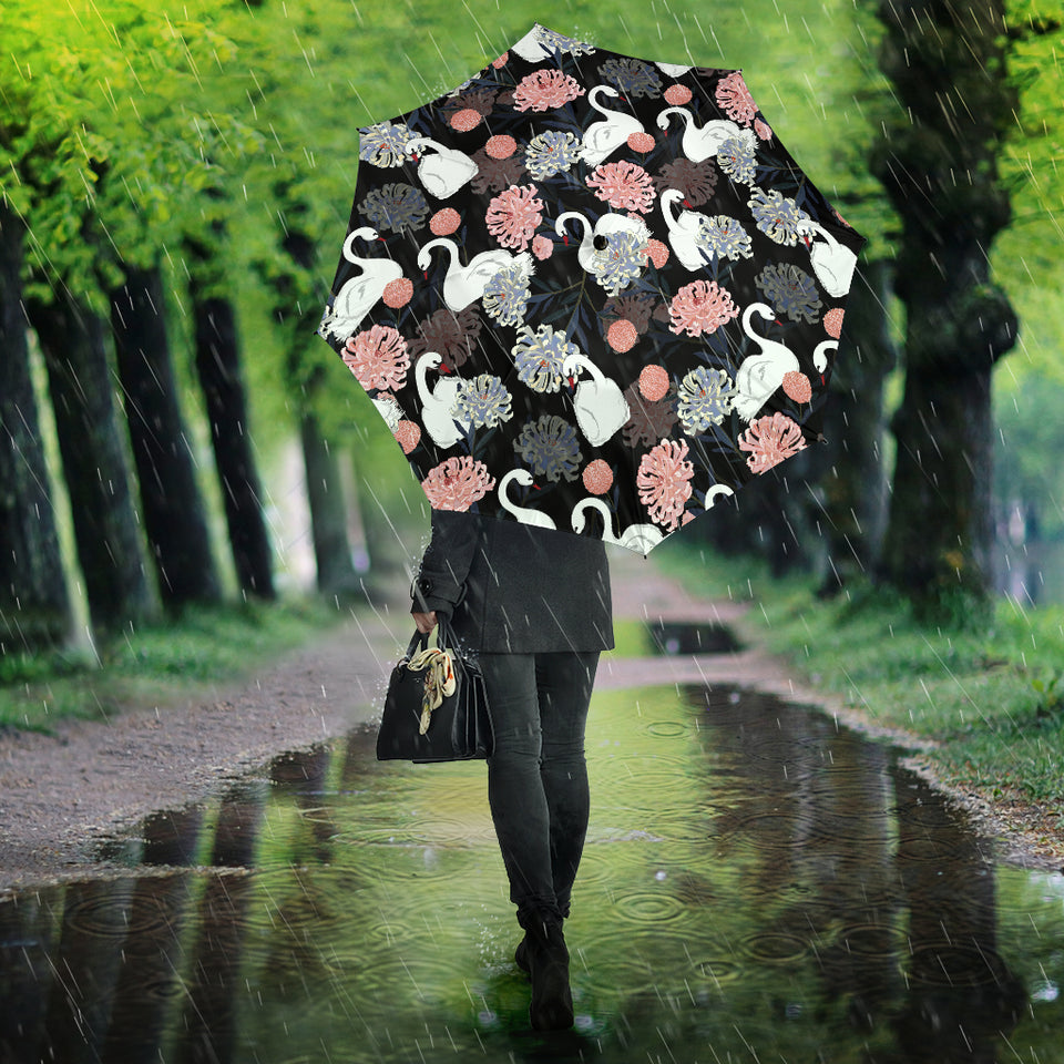 White Swan Blooming Flower Pattern Umbrella