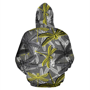 Hand Drawn Dragonfly Pattern Zip Up Hoodie