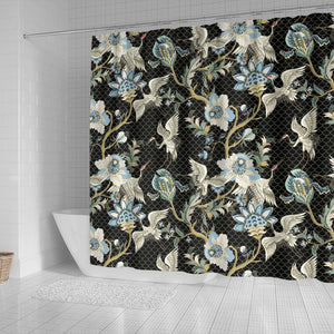 Japanese Crane Ornament Elements Shower Curtain Fulfilled In US
