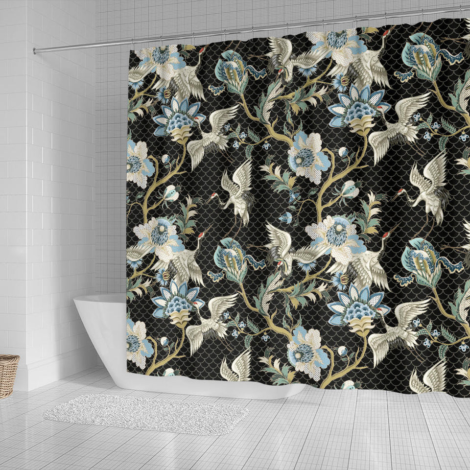 Japanese Crane Ornament Elements Shower Curtain Fulfilled In US