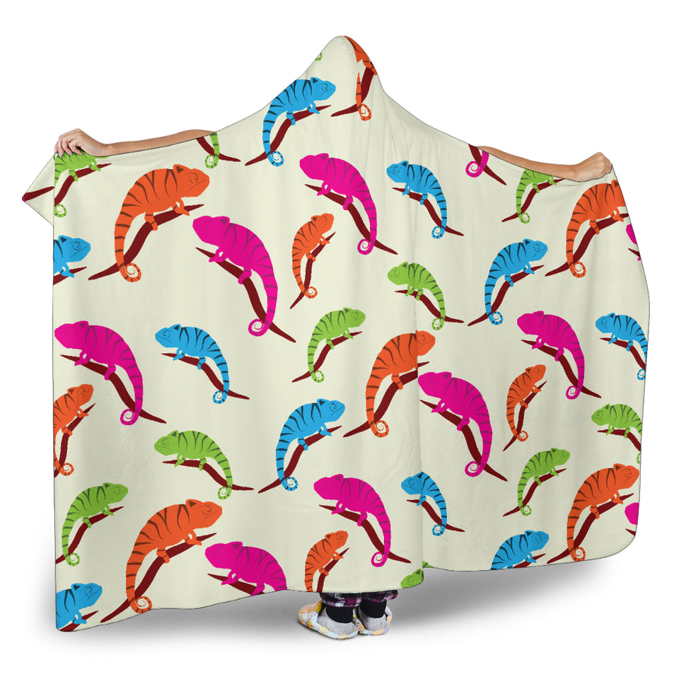 Colorful Chameleon Lizard Pattern Hooded Blanket