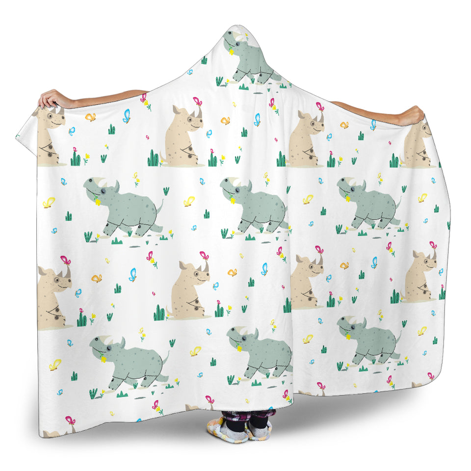 Cute Rhino Pattern Hooded Blanket