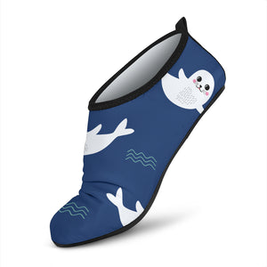 Cute White Baby Sea Lion Seal Pattern Aqua Shoes