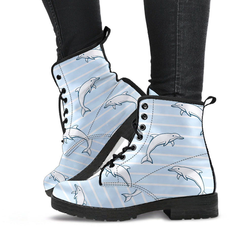Dolphin Blue Striped Background Leather Boots