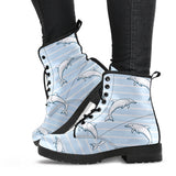 Dolphin Blue Striped Background Leather Boots