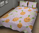 cute onions smiling faces purple background Quilt Bed Set