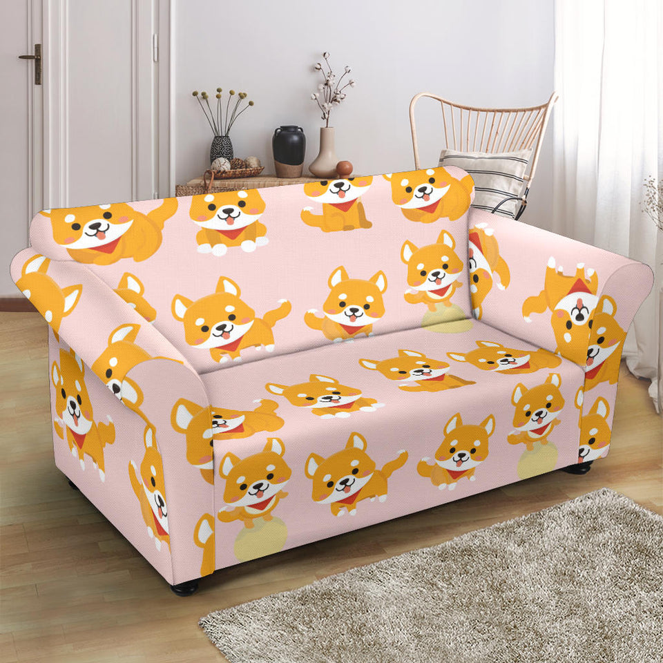 Cute Shiba Inu Dog Pattern  Loveseat Couch Slipcover