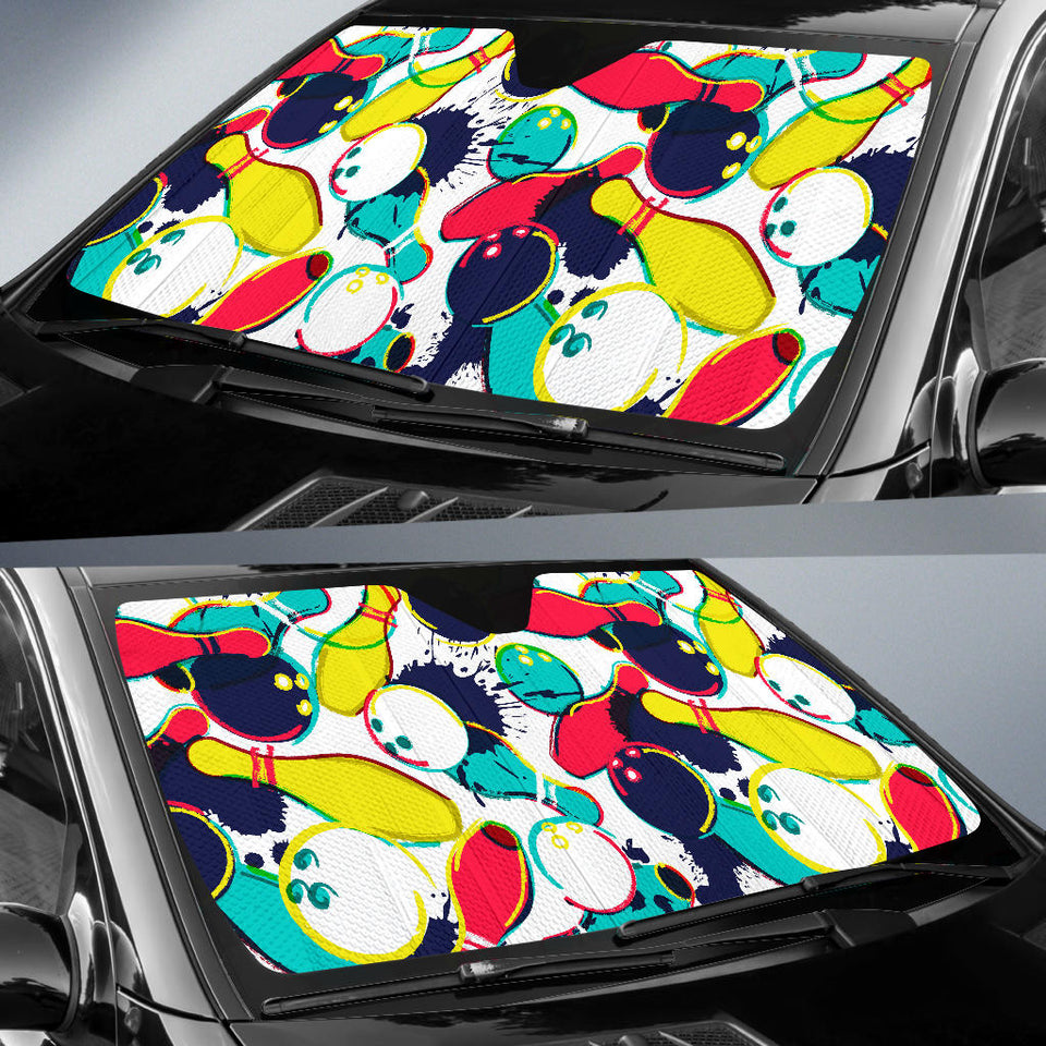 Watercolor Bowling Ball Pins Car Sun Shade