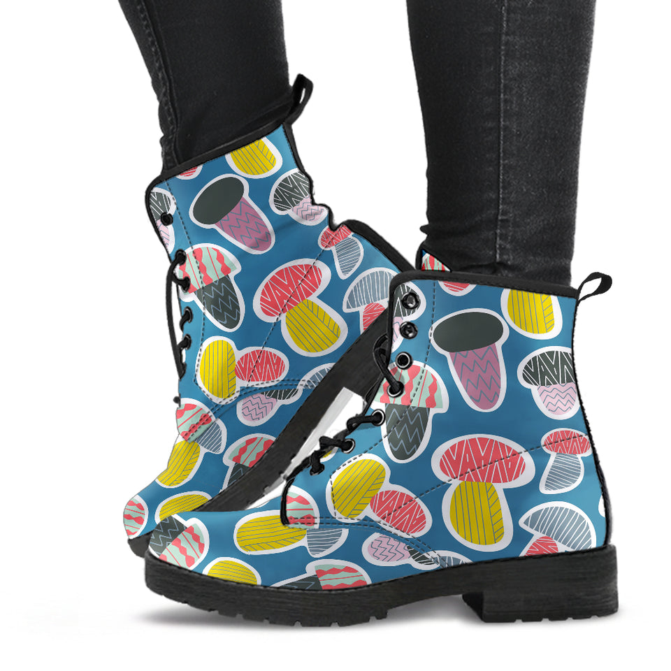 Colorful Mushroom Design Pattern Leather Boots