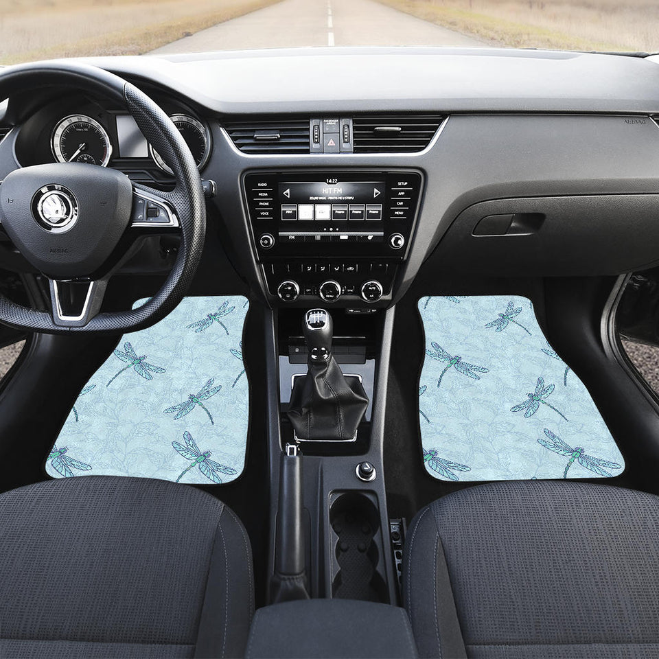 Dragonfly Pattern Blue Background Front And Back Car Mats