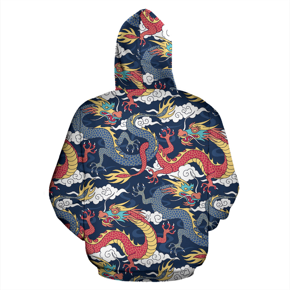Blue Red Dragon Cloud Pattern Zip Up Hoodie