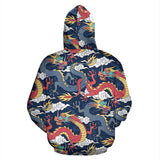 Blue Red Dragon Cloud Pattern Zip Up Hoodie