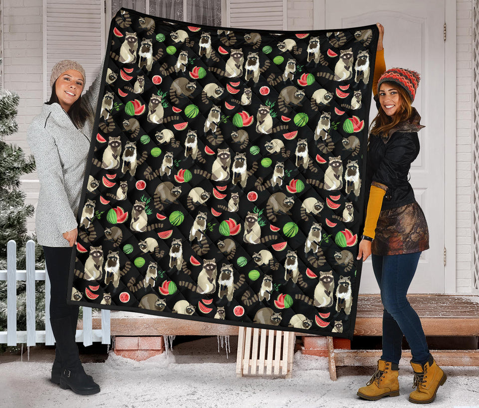 Raccoon Watermelon Pattern Premium Quilt