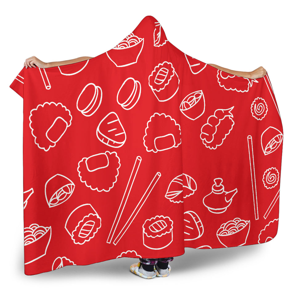 Sushi Pattern Red Background Hooded Blanket