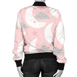 Cute Moon Cloud Star Pattern Pink Dot Background Women'S Bomber Jacket