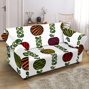 Colorful Apples Leave Zebra Stripe Loveseat Couch Slipcover