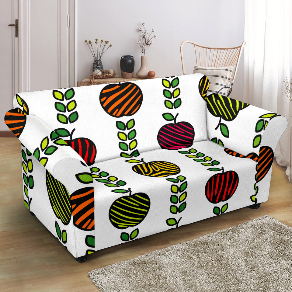 Colorful Apples Leave Zebra Stripe Loveseat Couch Slipcover