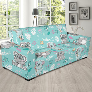 Cute Koalas Blue Background Pattern Sofa Slipcover