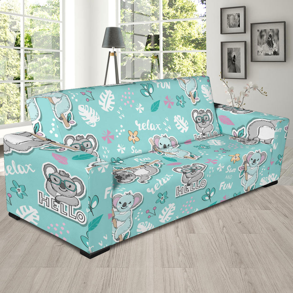 Cute Koalas Blue Background Pattern Sofa Slipcover