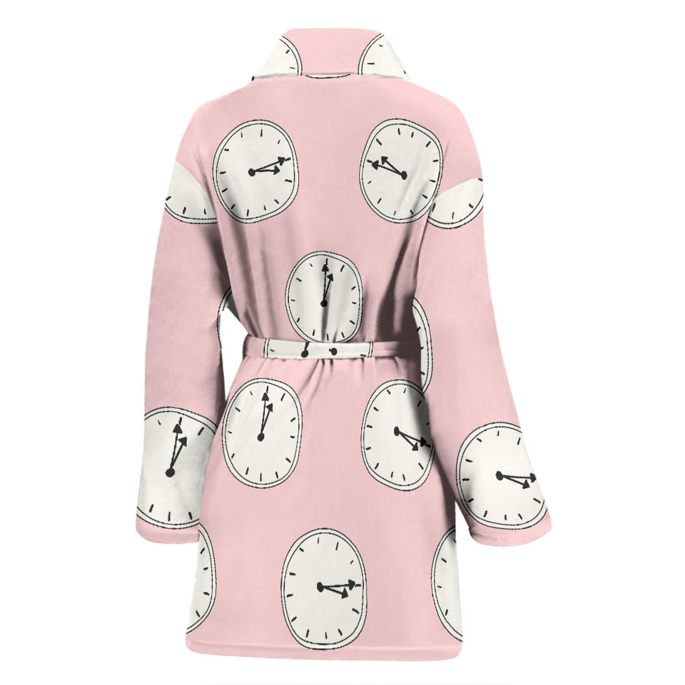 Clock Pattern Pink Blackground Women'S Bathrobe