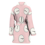 Clock Pattern Pink Blackground Women'S Bathrobe