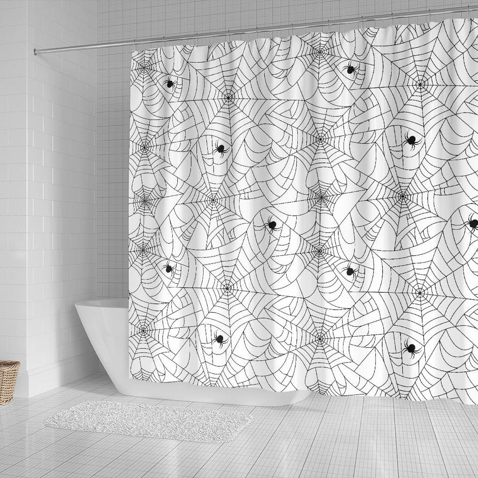 Spider Web Cobweb Pattern White Background Shower Curtain Fulfilled In US