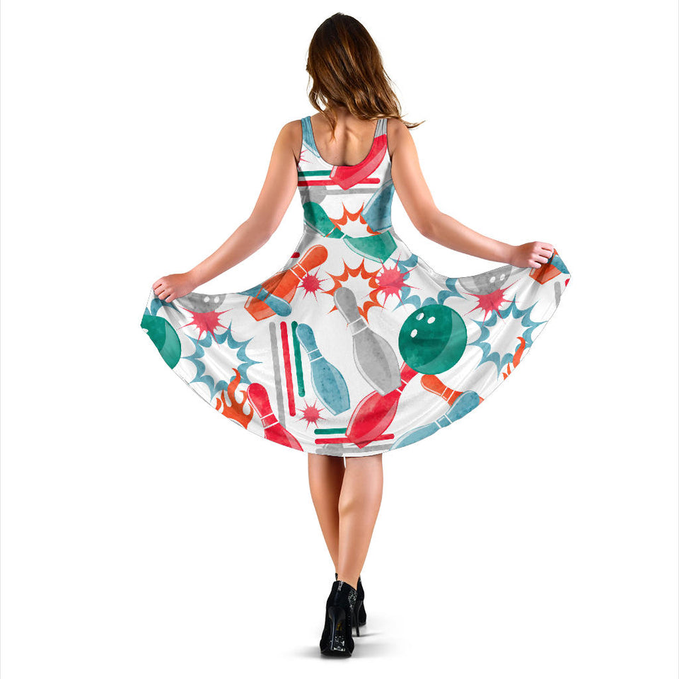 Watercolor Bowling Pattern Sleeveless Midi Dress