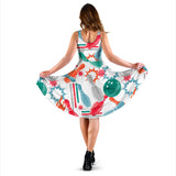 Watercolor Bowling Pattern Sleeveless Midi Dress