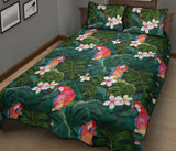 Parrot Palm tree leaves flower hibiscus pattern Quilt Bed Set