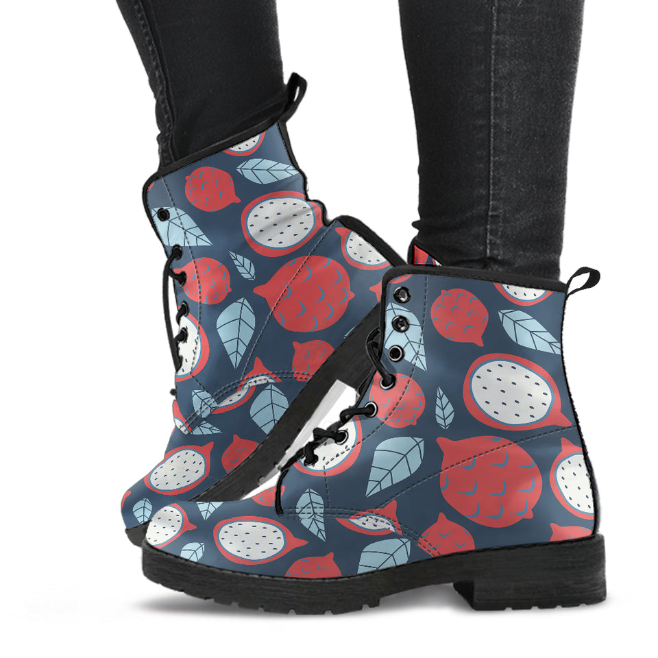 Dragon Fruits Dark Blue Background Leather Boots
