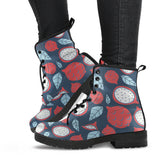 Dragon Fruits Dark Blue Background Leather Boots