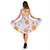 Cute Onions Smiling Faces Purple Background Sleeveless Midi Dress