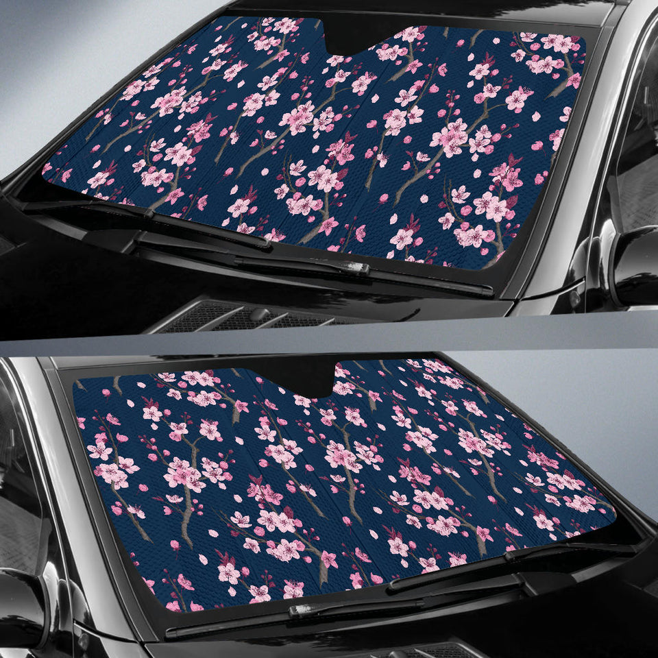 Pink Sakura Cherry Blossom Blue Background Car Sun Shade