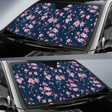 Pink Sakura Cherry Blossom Blue Background Car Sun Shade