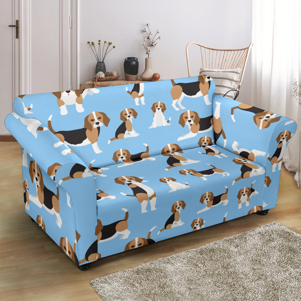 Beagle Dog Blue Background Pattern Loveseat Couch Slipcover
