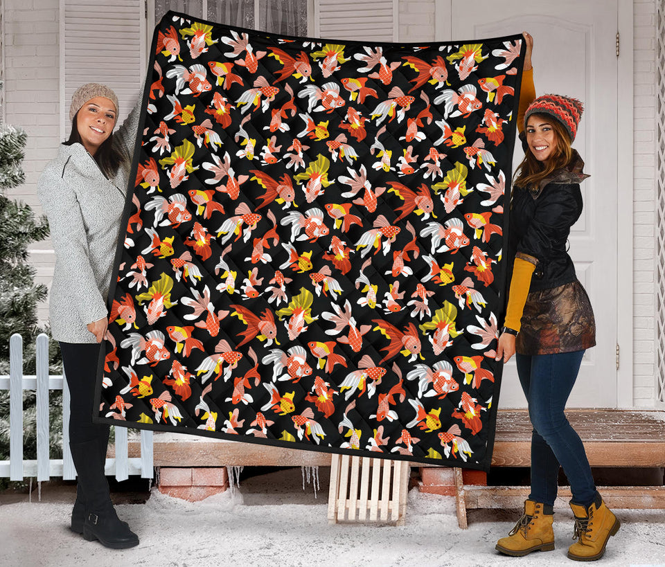 Goldfish Pattern Print Design 03 Premium Quilt