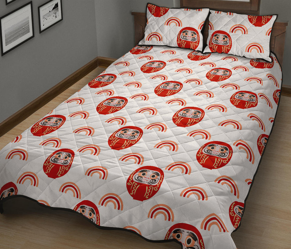 Daruma japanese wooden doll design pattern Quilt Bed Set