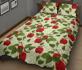 Red apples leaves pattern Quilt Bed Set