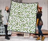 Hand Drawn Sketch Style Green Chili Peppers Pattern Premium Quilt