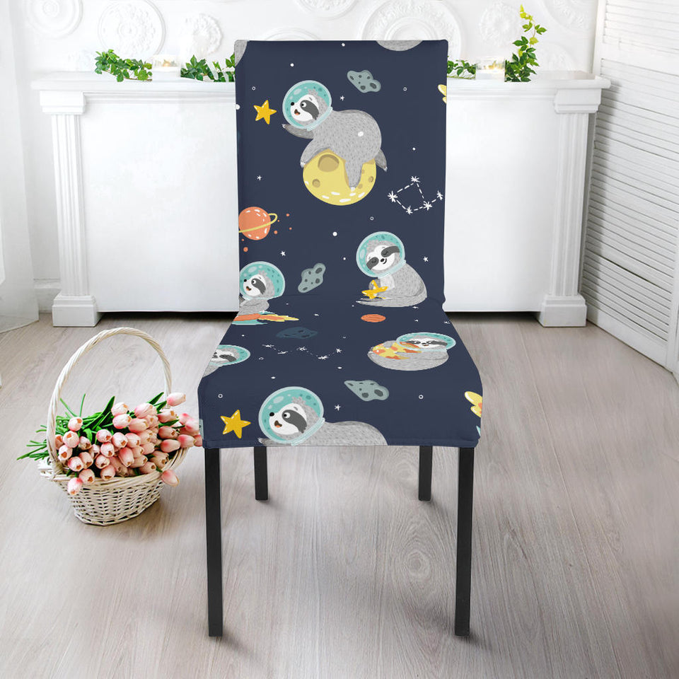Cute Sloth Astronaut Star Planet Rocket Pattern Dining Chair Slipcover