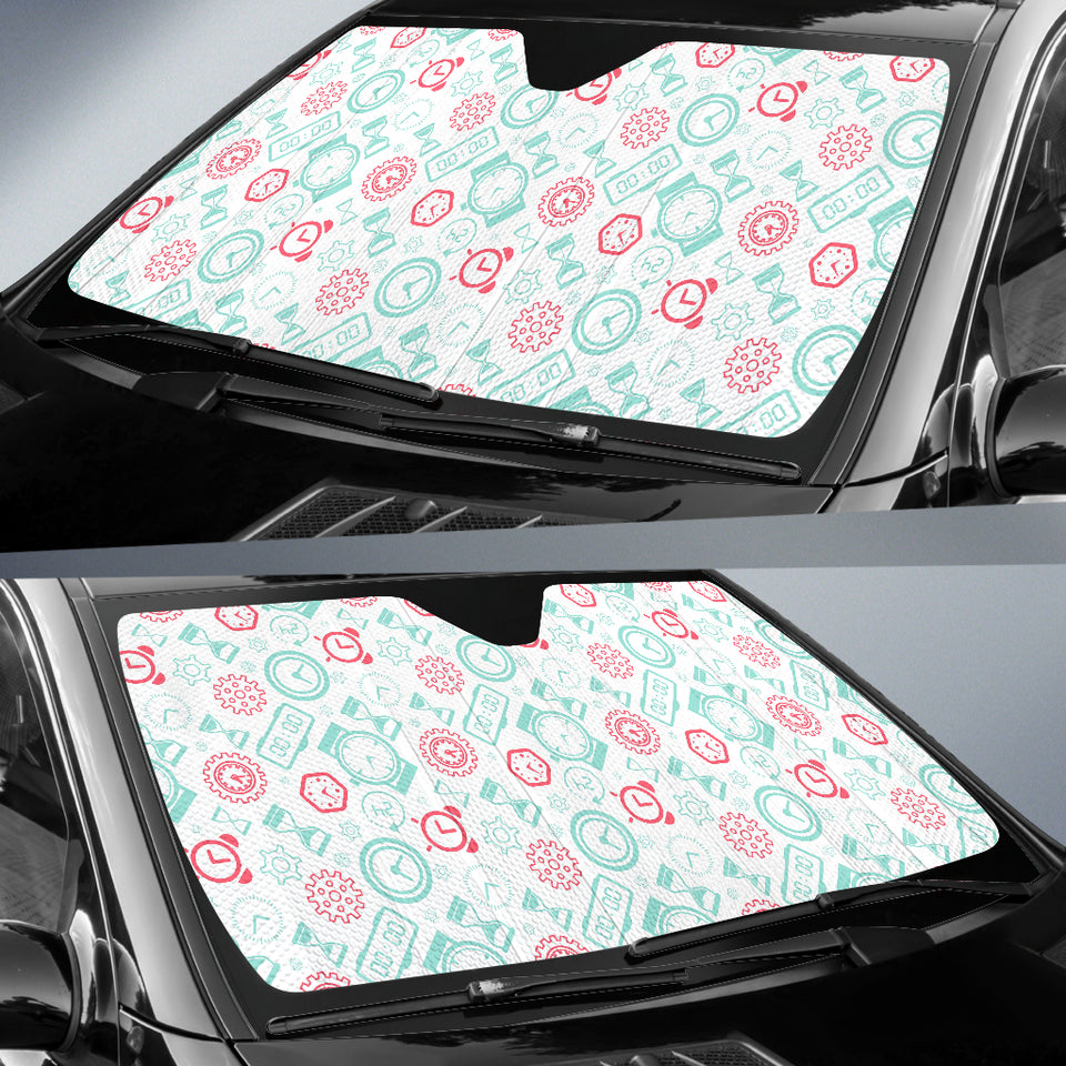 Clock Time Pattern Blackground Car Sun Shade