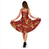 Saxophone Cornet Pattern Red Background Sleeveless Midi Dress