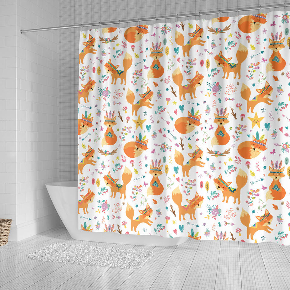 Cute Tribal Fox Pattern Shower Curtain Fulfilled In US