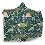 Dinosaurs Tropical Leaves Flower Pattern Hooded Blanket