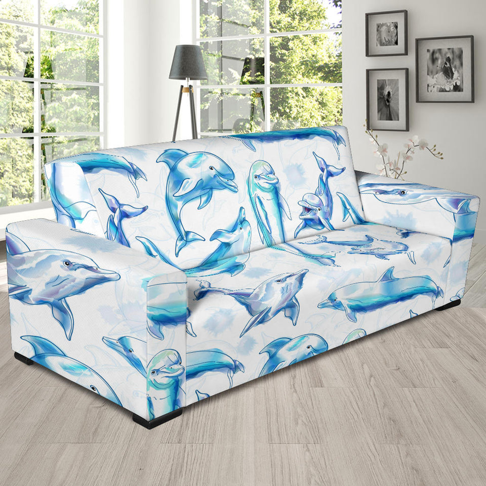 Watercolor Dolphin Pattern Sofa Slipcover