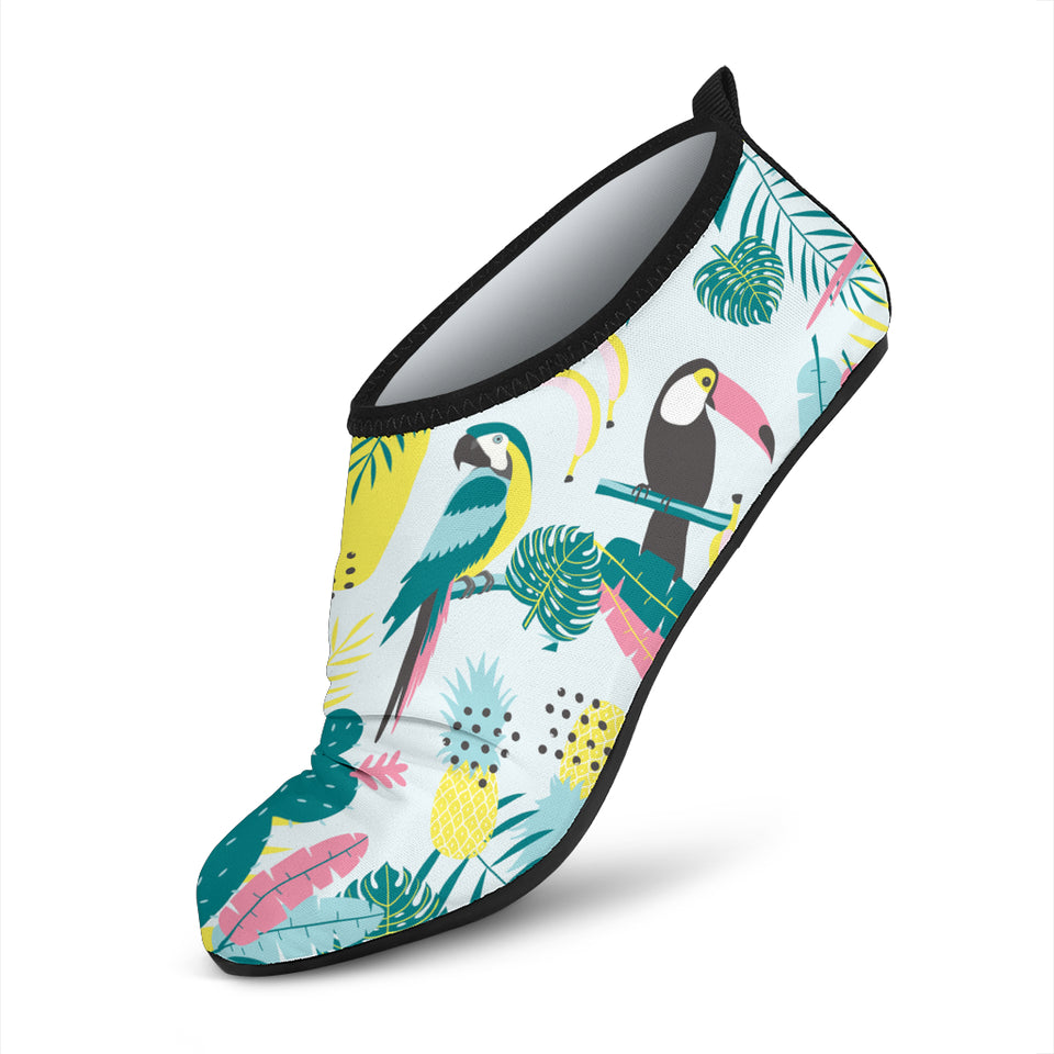 Cute Parrot Toucan Flamingo Cactus Exotic Leaves Pattern Aqua Shoes