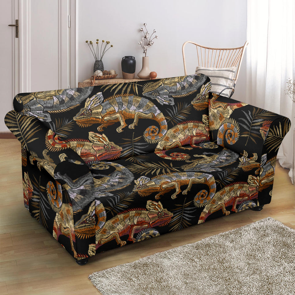 Chameleon Lizard Tropical Leaves Palm Tree Loveseat Couch Slipcover