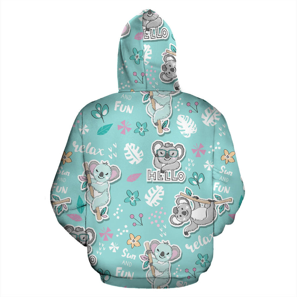 Cute Koalas Blue Background Pattern Men Women Pullover Hoodie