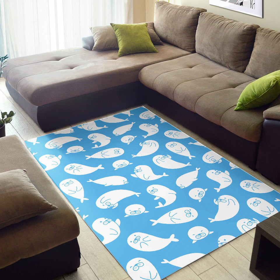 Cute White Sea Lion Seals Pattern Area Rug